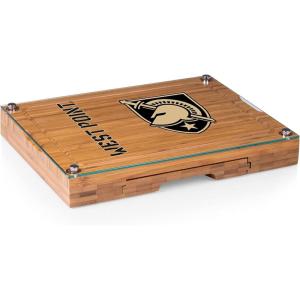 PICNIC TIME NCAA Concerto Glass Top Cheese Board and Knife Set, Charcuterie Board Set, Glass Top Cutting Board, (Bamboo)(West Point Black Knights)