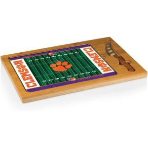 PICNIC TIME NCAA Icon Glass Top Cutting Board & Knife Set, Cheese Boards Charcuterie Boards, Serving Platter, (Parawood & Bamboo)(Clemson Tigers)