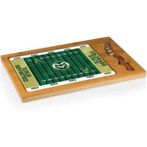 PICNIC TIME NCAA Icon Glass Top Cutting Board & Knife Set, Cheese Boards Charcuterie Boards, Serving Platter, (Parawood & Bamboo)(Colorado State Rams)