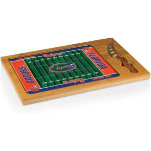 PICNIC TIME NCAA Icon Glass Top Cutting Board & Knife Set, Cheese Boards Charcuterie Boards, Serving Platter, (Parawood & Bamboo)(Florida Gators)