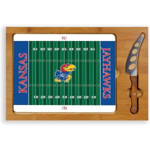 PICNIC TIME NCAA Icon Glass Top Cutting Board & Knife Set, Cheese Boards Charcuterie Boards, Serving Platter, (Parawood & Bamboo)(Kansas Jayhawks)