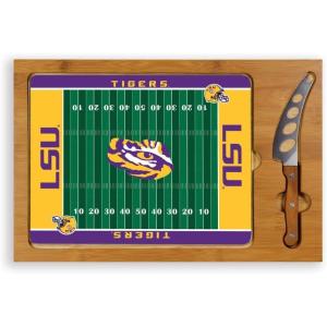 PICNIC TIME NCAA Icon Glass Top Cutting Board & Knife Set, Cheese Boards Charcuterie Boards, Serving Platter, (Parawood & Bamboo)(Louisiana State Tigers)