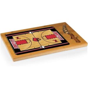 PICNIC TIME NCAA Icon Glass Top Cutting Board & Knife Set, Cheese Boards Charcuterie Boards, Serving Platter, (Parawood & Bamboo)(Louisville Cardinals 1)