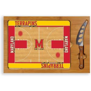PICNIC TIME NCAA Icon Glass Top Cutting Board & Knife Set, Cheese Boards Charcuterie Boards, Serving Platter, (Parawood & Bamboo)(Maryland Terrapins 1)