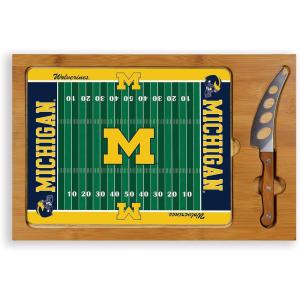 PICNIC TIME NCAA Icon Glass Top Cutting Board & Knife Set, Cheese Boards Charcuterie Boards, Serving Platter, (Parawood & Bamboo)(Michigan Wolverines)