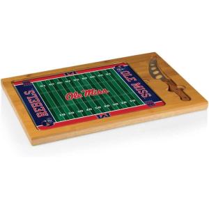 PICNIC TIME NCAA Icon Glass Top Cutting Board & Knife Set, Cheese Boards Charcuterie Boards, Serving Platter, (Parawood & Bamboo)(Mississippi Old Miss Rebels)