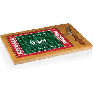 PICNIC TIME NCAA Icon Glass Top Cutting Board & Knife Set, Cheese Boards Charcuterie Boards, Serving Platter, (Parawood & Bamboo)(Nebraska Cornhuskers)