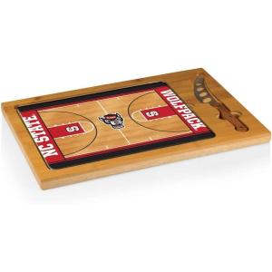 PICNIC TIME NCAA Icon Glass Top Cutting Board & Knife Set, Cheese Boards Charcuterie Boards, Serving Platter, (Parawood & Bamboo)(North Carolina State Wolfpack 1)