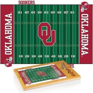 PICNIC TIME NCAA Icon Glass Top Cutting Board & Knife Set, Cheese Boards Charcuterie Boards, Serving Platter, (Parawood & Bamboo)(Oklahoma Sooners)