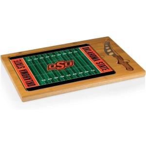 PICNIC TIME NCAA Icon Glass Top Cutting Board & Knife Set, Cheese Boards Charcuterie Boards, Serving Platter, (Parawood & Bamboo)(Oklahoma State Cowboys)