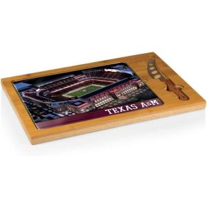 PICNIC TIME NCAA Icon Glass Top Cutting Board & Knife Set, Cheese Boards Charcuterie Boards, Serving Platter, (Parawood & Bamboo)(Texas A&M Aggies 1)