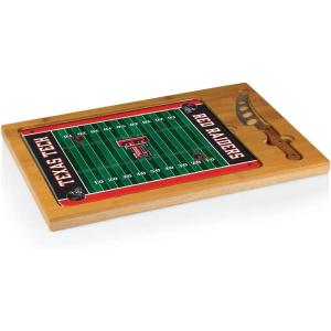 PICNIC TIME NCAA Icon Glass Top Cutting Board & Knife Set, Cheese Boards Charcuterie Boards, Serving Platter, (Parawood & Bamboo)(Texas Tech Red Raiders)