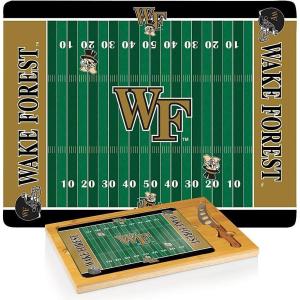 PICNIC TIME NCAA Icon Glass Top Cutting Board & Knife Set, Cheese Boards Charcuterie Boards, Serving Platter, (Parawood & Bamboo)(Wake Forest Demon Deacons)