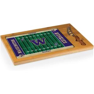 PICNIC TIME NCAA Icon Glass Top Cutting Board & Knife Set, Cheese Boards Charcuterie Boards, Serving Platter, (Parawood & Bamboo)(Washington Huskies)