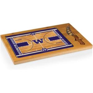 PICNIC TIME NCAA Icon Glass Top Cutting Board & Knife Set, Cheese Boards Charcuterie Boards, Serving Platter, (Parawood & Bamboo)(Washington Huskies 1)