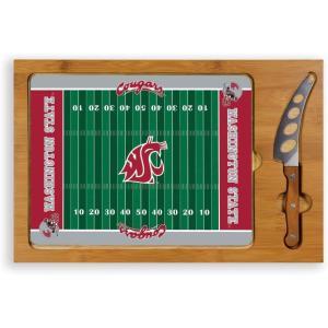 PICNIC TIME NCAA Icon Glass Top Cutting Board & Knife Set, Cheese Boards Charcuterie Boards, Serving Platter, (Parawood & Bamboo)(Washington State Cougars)