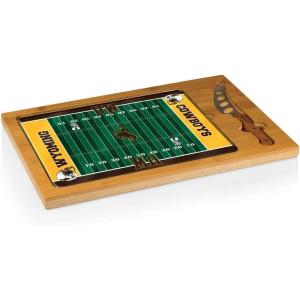 PICNIC TIME NCAA Icon Glass Top Cutting Board & Knife Set, Cheese Boards Charcuterie Boards, Serving Platter, (Parawood & Bamboo)(Wyoming Cowboys)