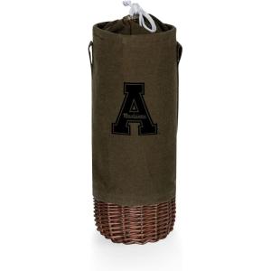 PICNIC TIME NCAA Malbec Insulated Canvas and Willow Wine Bottle Basket, Wine Tote, Wine Gift Bag, (Khaki Green with Beige Accents)(App State Mountaineers)
