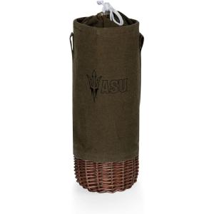 PICNIC TIME NCAA Malbec Insulated Canvas and Willow Wine Bottle Basket, Wine Tote, Wine Gift Bag, (Khaki Green with Beige Accents)(Arizona State Sun Devils)