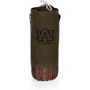 PICNIC TIME NCAA Malbec Insulated Canvas and Willow Wine Bottle Basket, Wine Tote, Wine Gift Bag, (Khaki Green with Beige Accents)(Auburn Tigers)