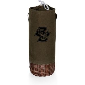 PICNIC TIME NCAA Malbec Insulated Canvas and Willow Wine Bottle Basket, Wine Tote, Wine Gift Bag, (Khaki Green with Beige Accents)(Boston College Eagles)