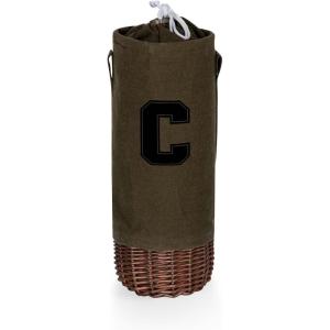 PICNIC TIME NCAA Malbec Insulated Canvas and Willow Wine Bottle Basket, Wine Tote, Wine Gift Bag, (Khaki Green with Beige Accents)(Cornell Big Red)