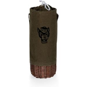 PICNIC TIME NCAA Malbec Insulated Canvas and Willow Wine Bottle Basket, Wine Tote, Wine Gift Bag, (Khaki Green with Beige Accents)(NC State Wolfpack)