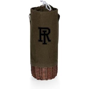 PICNIC TIME NCAA Malbec Insulated Canvas and Willow Wine Bottle Basket, Wine Tote, Wine Gift Bag, (Khaki Green with Beige Accents)(Rhode Island Rams)
