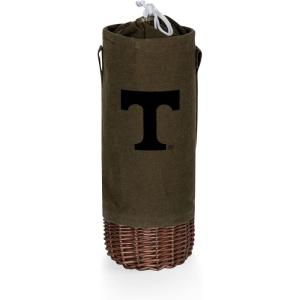 PICNIC TIME NCAA Malbec Insulated Canvas and Willow Wine Bottle Basket, Wine Tote, Wine Gift Bag, (Khaki Green with Beige Accents)(Tennessee Volunteers)