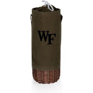 PICNIC TIME NCAA Malbec Insulated Canvas and Willow Wine Bottle Basket, Wine Tote, Wine Gift Bag, (Khaki Green with Beige Accents)(Wake Forest Demon Deacons)