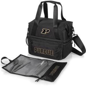 PICNIC TIME NCAA Oklahoma Sooners Tarana Lunch Bag Cooler with Utensils Made from Recycled Material, Lunch Box with Picnic Set, Upcycled Lunch Cooler Bag, (Carbon Black)(Purdue Boilermakers)