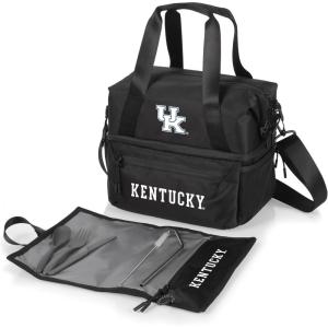 PICNIC TIME NCAA Oklahoma Sooners Tarana Lunch Bag Cooler with Utensils Made from Recycled Material, Lunch Box with Picnic Set, Upcycled Lunch Cooler Bag, (Carbon Black)(Kentucky Wildcats)