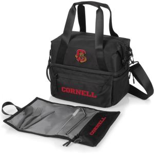 PICNIC TIME NCAA Oklahoma Sooners Tarana Lunch Bag Cooler with Utensils Made from Recycled Material, Lunch Box with Picnic Set, Upcycled Lunch Cooler Bag, (Carbon Black)(Cornell Big Red)