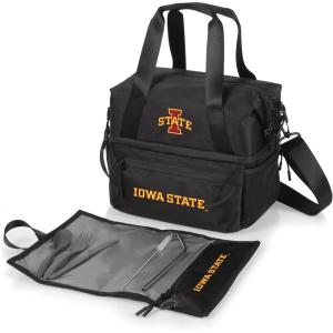 PICNIC TIME NCAA Oklahoma Sooners Tarana Lunch Bag Cooler with Utensils Made from Recycled Material, Lunch Box with Picnic Set, Upcycled Lunch Cooler Bag, (Carbon Black)(Iowa State Cyclones)