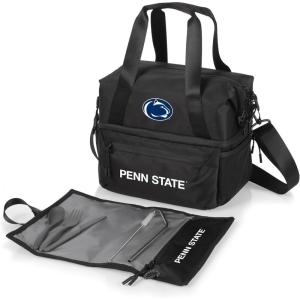 PICNIC TIME NCAA Oklahoma Sooners Tarana Lunch Bag Cooler with Utensils Made from Recycled Material, Lunch Box with Picnic Set, Upcycled Lunch Cooler Bag, (Carbon Black)(Penn State Nittany Lions)
