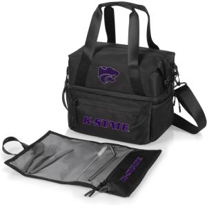 PICNIC TIME NCAA Oklahoma Sooners Tarana Lunch Bag Cooler with Utensils Made from Recycled Material, Lunch Box with Picnic Set, Upcycled Lunch Cooler Bag, (Carbon Black)(Kansas State Wildcats)
