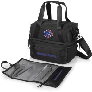 PICNIC TIME NCAA Oklahoma Sooners Tarana Lunch Bag Cooler with Utensils Made from Recycled Material, Lunch Box with Picnic Set, Upcycled Lunch Cooler Bag, (Carbon Black)(Boise State Broncos)