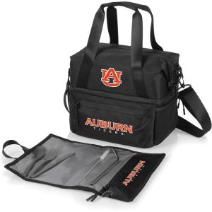 PICNIC TIME NCAA Oklahoma Sooners Tarana Lunch Bag Cooler with Utensils Made from Recycled Material, Lunch Box with Picnic Set, Upcycled Lunch Cooler Bag, (Carbon Black)(Auburn Tigers)