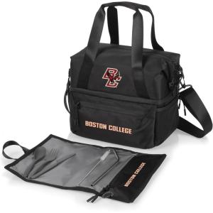 PICNIC TIME NCAA Oklahoma Sooners Tarana Lunch Bag Cooler with Utensils Made from Recycled Material, Lunch Box with Picnic Set, Upcycled Lunch Cooler Bag, (Carbon Black)(Boston College Eagles)