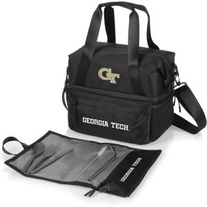 PICNIC TIME NCAA Oklahoma Sooners Tarana Lunch Bag Cooler with Utensils Made from Recycled Material, Lunch Box with Picnic Set, Upcycled Lunch Cooler Bag, (Carbon Black)(Georgia Tech Yellow Jackets)