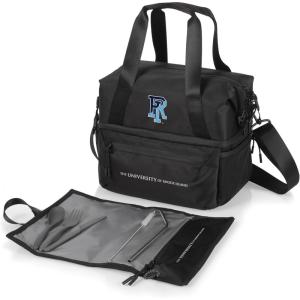 PICNIC TIME NCAA Oklahoma Sooners Tarana Lunch Bag Cooler with Utensils Made from Recycled Material, Lunch Box with Picnic Set, Upcycled Lunch Cooler Bag, (Carbon Black)(Rhode Island Rams)