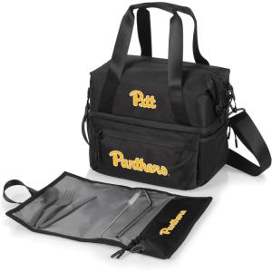 PICNIC TIME NCAA Oklahoma Sooners Tarana Lunch Bag Cooler with Utensils Made from Recycled Material, Lunch Box with Picnic Set, Upcycled Lunch Cooler Bag, (Carbon Black)(Pittsburgh Panthers)