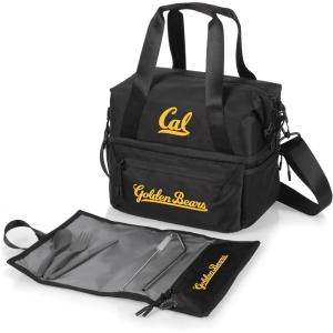 PICNIC TIME NCAA Oklahoma Sooners Tarana Lunch Bag Cooler with Utensils Made from Recycled Material, Lunch Box with Picnic Set, Upcycled Lunch Cooler Bag, (Carbon Black)(Cal Bears)