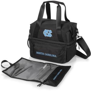PICNIC TIME NCAA Oklahoma Sooners Tarana Lunch Bag Cooler with Utensils Made from Recycled Material, Lunch Box with Picnic Set, Upcycled Lunch Cooler Bag, (Carbon Black)(North Carolina Tar Heels)