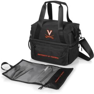 PICNIC TIME NCAA Oklahoma Sooners Tarana Lunch Bag Cooler with Utensils Made from Recycled Material, Lunch Box with Picnic Set, Upcycled Lunch Cooler Bag, (Carbon Black)(Virginia Cavaliers)