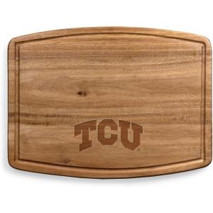PICNIC TIME NCAA Ovale Acacia Cutting Board, Charcuterie Board Set with Juice Groove for SpillS, Wood Serving Platte, (Acacia Wood)(TCU Horned Frogs)