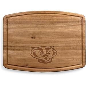 PICNIC TIME NCAA Ovale Acacia Cutting Board, Charcuterie Board Set with Juice Groove for SpillS, Wood Serving Platte, (Acacia Wood)(Wisconsin Badgers)