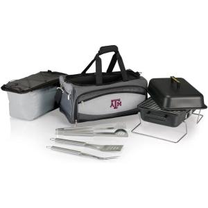 PICNIC TIME NCAA Unisex-Adult NCAA Buccaneer Portable Charcoal Grill & Cooler Tote(Black with Gray Accents)