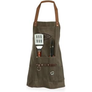 PICNIC TIME NFL BBQ Apron with Tools & Bottle Opener, (Khaki Green with Beige Accents)(Kansas City Chiefs)