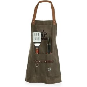 PICNIC TIME NFL BBQ Apron with Tools & Bottle Opener, (Khaki Green with Beige Accents)(New Orleans Saints)